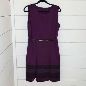 ELLEN TRACY size 12 purple & black belted sheath dress